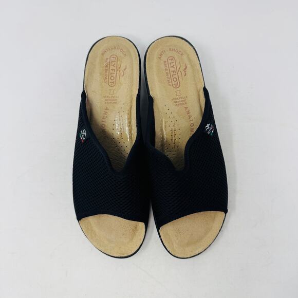 Fly Flot Italy Black Mesh Slide Sandals Comfort Slip-On Shoes Size 40 - Picture 6 of 13